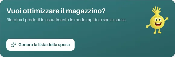 Banner della dashboard «Vuoi ottimizzare il magazzino?» con LU e il pulsante «Genera la lista della spesa».